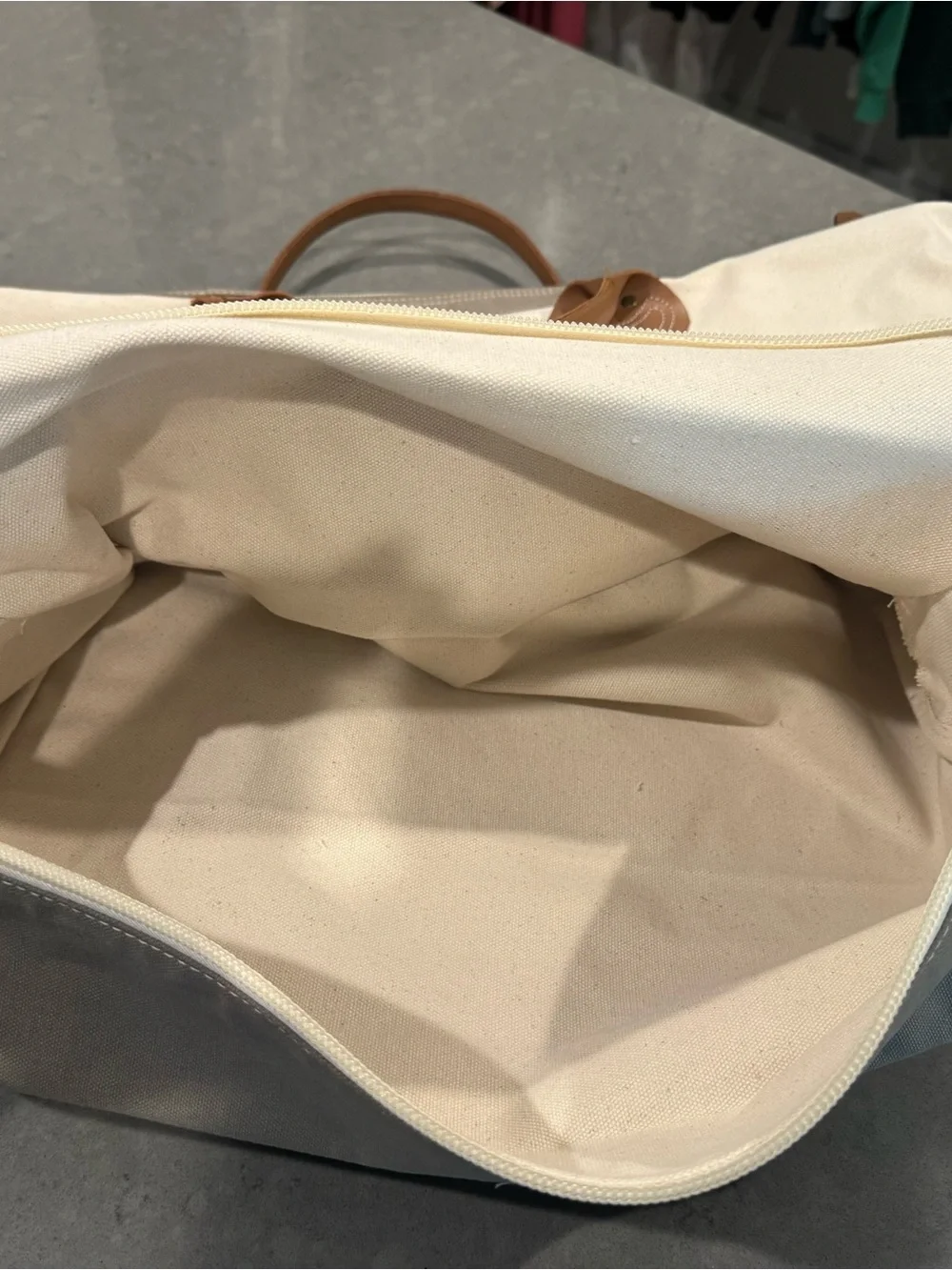 Signature Canvas Weekender Duffel - Cream and Gray